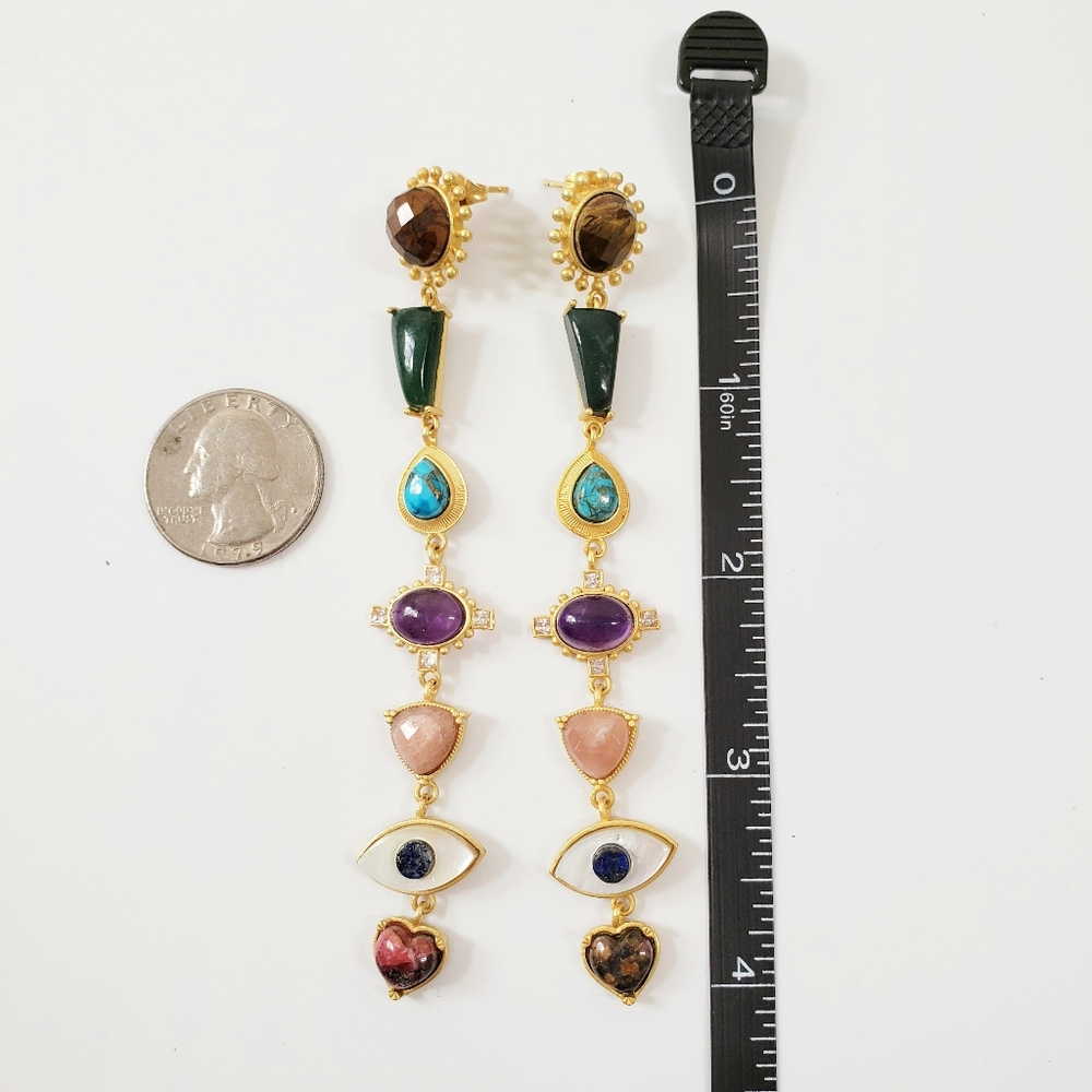 Zariin Chakra Dangling Shoulder Duster Earrings - Picture 10 of 14